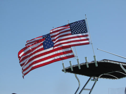 Rod Holder Boat Flag Pole with American Flag - Made in USA
